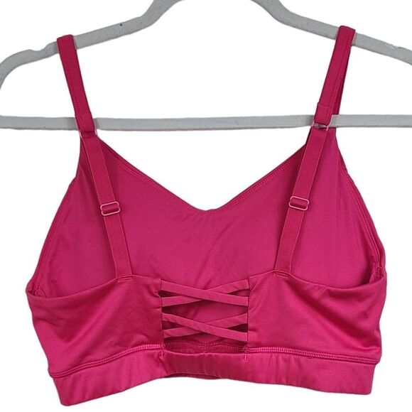 Athletic Works Hot Pink Lattice Back Low Impact Padded Strappy Sports Bra 12/14 - Picture 2 of 4